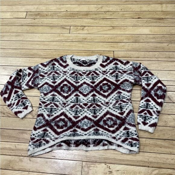 A'GACI MOHAIR Sweater Women M Red Beige Tribal Aztec Geometric Fuzzy Pullover M - Picture 11 of 16